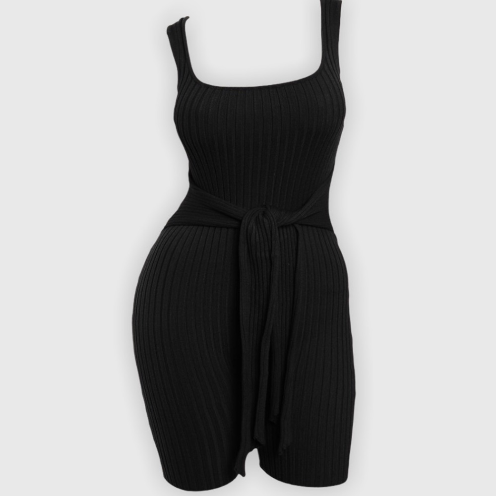 Black Belted Romper